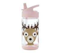 3 Sprouts, Gourde avec Paille en Silicone, pour Enfants, Idéale pour Contenir et Transporter Eau et Boissons en Toute Sécurité, Décorée de Cerf Rose, 350 ml