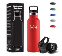 Gourde, 500 ml Sans BPA, Gourde Isotherme, 18/8 Acier Inoxydable, Bouteille d'eau, Bouteille Avec Paille et 2 Couvercles, Bouteille Isotherme pour École, Yoga, Escalade En Montagne - Rouge