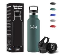 Gourde, 500 ml Sans BPA, Gourde Isotherme, 18/8 Acier Inoxydable, Bouteille d'eau, Bouteille Avec Paille et 2 Couvercles, Bouteille Isotherme pour École, Yoga, Escalade En Montagne - Vert militaire