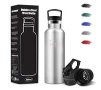 Gourde, 500 ml Sans BPA, Gourde Isotherme, 18/8 Acier Inoxydable, Bouteille d'eau, Bouteille Avec Paille et 2 Couvercles, Bouteille Isotherme pour École, Yoga, Escalade En Montagne - Acier inoxydable
