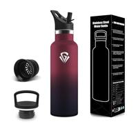 Gourde, 500 ml Sans BPA, Gourde Isotherme, Gourdes Avec Paille et 2 Couvercles, Bouteille d'eau, 304 Acier Inoxydable, Bouteille Isotherme pour École, Yoga, Escalade En Montagne - Rouge&noir