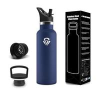 Gourde, 500 ml Sans BPA, Gourde Isotherme, Gourdes Avec Paille et 2 Couvercles, Bouteille d'eau, 304 Acier Inoxydable, Bouteille Isotherme pour École, Yoga, Escalade En Montagne - Bleufoncé