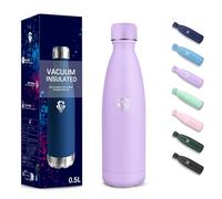 Gourde, 500 ml Sans BPA, Gourde Isotherme, Isolation Sous Vide à Double Paroi, Bouteille Isotherme, 304 Acier Inoxydable, Gourde Acier Inoxydable pour École, Voyage, Marcher, Jogging - Violet clair