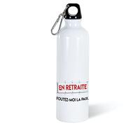 Gourde 750ml Retraite Bouteille d’Eau Aluminium Réutilisable Ecologique avec Mousqueton. Idée Cadeau Original Humour Homme Femme Collègue Mutation Pot Départ Sport Voyage Bureau Anniversaire Noël