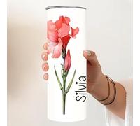 Gourde anniversaire de 59 cl, motifs floraux correspondant aux 12 mois. Gourde isotherme double couche en acier inoxydable, étanche, avec couvercle et paille. Idéale pour la famille et les amis.