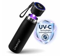 Gourde autonettoyante avec couvercle intelligent pour affichage de la température et rappel de boire, en acier inoxydable de qualité supérieure (noir, 500 ml)
