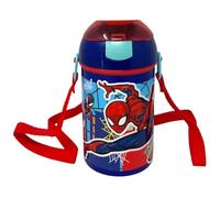 Gourde avec ouverture pop-up Spiderman Marvel bouteille en plastique réutilisable avec bandoulière sans BPA capacité 450 ml