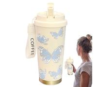 Gourde avec paille, 500 ml en acier inoxydable, tasse thermique à thé, double design pour boissons, portable pour la gym, l'entraînement, le camping et le campus universitaire