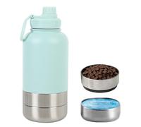 Gourde Chien pour Promenade, 950ml Gourde pour Chien en Acier Inoxydable, Isolée 12 Heures, avec Gamelle d’Eau et de Nourriture, sans BPA, Idéale pour Randonnée, Voyage et Promenade