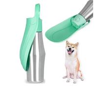 Gourde Chiens 750ML Portable - Gourde pour Chien Promenade avec Bol Repliable, Bouteille Chien Promenade en INOX 304, Antifuite et à Une Touche, Idéale pour Les Balades Quotidiennes. (Vert Clair, A)