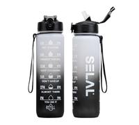 Gourde de sport, sans BPA, en Tritan, 1 l, anti-fuite, pour vélo, camping, yoga, gym, 1 l, blanc/noir
