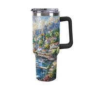 Gourde de voyage isotherme de 1200 ml avec couvercle étanche et paille, tasse de voiture réutilisable, grande tasse de boissons chaudes et froides, garnie de peinture de bateaux (port de peinture)