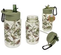 Out of the blue Gourde dinosaure avec paille et mousqueton pour env. 450 ml, hauteur : env. 16 cm, Plastique