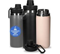 Gourde en acier inoxydable 550 ml 'Stockholm' - bouteille thermos sous vide adaptée au gaz carbonique - bouteille d'eau pour enfants et adultes en matériau sans BPA - bouteille pour les voyages - noir