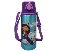 Gourde en aluminium avec paille Gabby's Dollhouse 730 ml bouteille avec ouverture automatique pop-up pour enfants, lanière fournie
