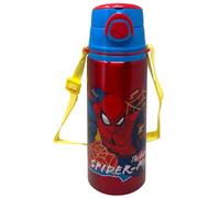 Gourde en aluminium avec paille Spiderman Marvel 730 ml avec ouverture automatique pop-up pour enfants, bandoulière fournie