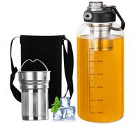 Gourde en verre 1500 ml pour boissons 1,5 Lite avec bouchon d'écoulement de thé, verre borosilicate pour le sport