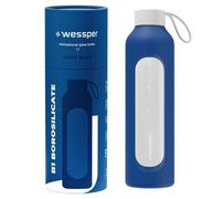 Gourde en verre - WESSPER B1 BOROSILICATE - 1000ml - Étui en silicone - bleu marine