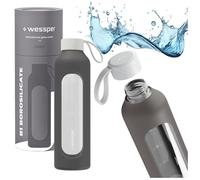 Gourde en verre - WESSPER B1 BOROSILICATE - 1000ml - Étui en silicone - gris