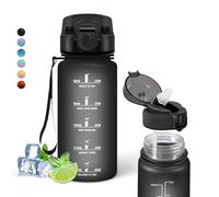 Gourde Enfant 500ML avec Slogan de Motivation - Paille, Facile à Transporter, Graduée Anti Fuite - Bouteille d'Eau pour l'École, Maternelle, Extérieur, Camping, Noir