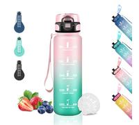 Gourde Enfant, 500ml, Graduée pour 1 Journee, Facile à Nettoyer, Graduée, Anti Fuite, Motivation pour Filles, pour l'École, Bureau, Velo, Voyage, Camping, Rose-Vert