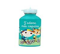 Gourde enfant Acier inoxydable DRAEGER PARIS - Facile à nettoyer - gourde réutilisable - Idéale pour parc, école - Contenance 300ml - 17 cm x 6,5 cm - Vert - Message inscrit : J'adore Mes Copains