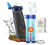 Gourde filtrante eau non potable + un filtre charbon actif purificateur d’eau | Idéale pour randonnée, camping, trek, voyage, bivouac | Kit de survie Homme Femme | Paille et boussole | 650mL