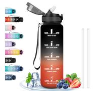 Gourde, Gourde avec Paille anti Fuite, Gourde Sport 1 litre avec Marqueur de Temps, Gourdes de Camping et Randonnée, Facile à Transporter, Gourde Reutilisable, pour Gym, Fitness, Cyclisme, Extérieur