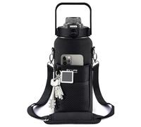 Gourde Graduée Motivation 2L | incl. Housse Néoprène avec Poches, Bandoulière, Paille, Brosse | Bouchon Étanche Automatique avec Sécurité | Boutelle pour Sport, Gym, Trekking | sans BPA