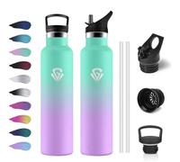 Gourde Inox 1L, Bouteille en Acier Inoxydable, Gourde Isotherme avec Paille, Étanche & Réutilisable, sans BPA, Bouteille d'eau Isolée, Gourde pour Enfant, Adultes, École, Alpinisme, Extérieur