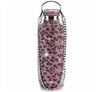 Gourde Inox 500ml, Thermos En Acier Inoxydable Strass Brillant, Bouteille Isotherme Reutilisable, IsolantGarde Froid 24H Ou Chaud 12H (Leopard powder,500lm)