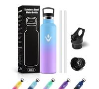 Gourde Inox 750ml, Bouteille d'eau avec Paille, sans BPA, Anti Fuite et Réutilisable, Bouteille pour Bureau, Camping, Travail, Randonnée