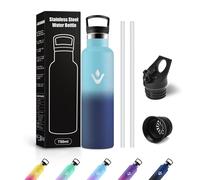 Gourde Inox 750ml, Bouteille d'eau avec Paille, sans BPA, Anti Fuite et Réutilisable, Bouteille pour Bureau, Camping, Travail, Randonnée