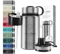 Gourde Inox Isotherme ACTIVE FLASK 1l/500ml sans BPA + Paille (3 Bouchons) | Bouteille d’eau Acier Inoxydable Isolée, Thermos Réutilisable | Camping Velo Sport Running Randonnée Enfant, Café The