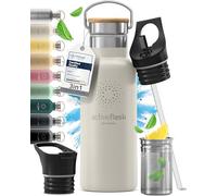 Gourde Inox Isotherme ACTIVE FLASK 1l/500ml sans BPA + Paille (3 Bouchons) | Bouteille d’eau Acier Inoxydable Isolée, Thermos Réutilisable | Camping Velo Sport Running Randonnée Enfant, Café The
