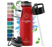 Gourde Inox Isotherme ACTIVE FLASK 1l/500ml sans BPA + Paille (3 Bouchons) | Bouteille d’eau Acier Inoxydable Isolée, Thermos Réutilisable | Camping Velo Sport Running Randonnée Enfant, Café The