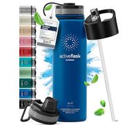 Gourde Inox Isotherme ACTIVE FLASK 1l/500ml sans BPA + Paille (3 Bouchons) | Bouteille d’eau Acier Inoxydable Isolée, Thermos Réutilisable | Camping Velo Sport Running Randonnée Enfant, Café The