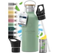 Gourde Inox Isotherme ACTIVE FLASK 1l/500ml sans BPA + Paille (3 Bouchons) | Bouteille d’eau Acier Inoxydable Isolée, Thermos Réutilisable | Camping Velo Sport Running Randonnée Enfant, Café The