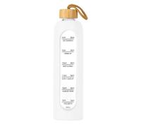 Gourde Intirilife en verre avec marquage de l'heure en blanc - 820 - 900 ml de contenance - Gourde de motivation avec silicone maniable et dragonne sur le couvercle pour le sport, les loisirs et le tr
