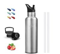 Gourde Isotherme- 0.75l- Gourde Paille, Bouteille Inox, Anti Fuite, Gourd Metal, Double Isolation, Acier Inoxydable, Avec Poignée, Gourd sans Bpa, Bouteille d'eau pour Camping, Voyage, Randonnée