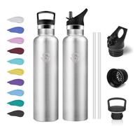 Gourde Isotherme 1L, Bouteille d'eau Acier Inoxydable, Étanche et Réutilisable, sans BPA, Gourdes avec Paille, Bouteille Isotherme pour Jogging, l'école, Camping, Randonnée, Course à Pied, Gym