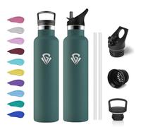 Gourde Isotherme 1L, Bouteille d'eau Acier Inoxydable, Étanche et Réutilisable, sans BPA, Gourdes avec Paille, Bouteille Isotherme pour Jogging, l'école, Camping, Randonnée, Course à Pied, Gym
