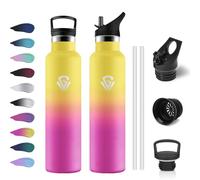 Gourde Isotherme 1L, Bouteille en Acier Inoxydable, Gourde Inox avec Paille, Étanche, Bouteille d'eau Isolée, Gourde pour Adultes, École, Alpinisme, Randonnée