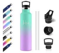 Gourde Isotherme 1L, Bouteille Isotherme en Acier Inoxydable, Anti-Fuite, Bouteille d'eau sans BPA, Gourde Inox avec Paille, Réutilisable, Gourde Sport pour Enfant, Adultes, Cyclisme, Alpinisme
