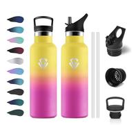 Gourde Isotherme 500ml, Bouteille d'eau Acier Inoxydable, Bouteille Isotherme Double Paroi, Gourdes avec Paille, Étanche, pour Adulte, l'école, Randonnée, Gym