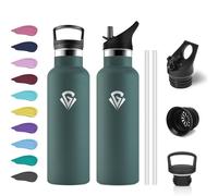 Gourde Isotherme 500ml, Bouteille d'eau Acier Inoxydable, Bouteille Isotherme Double Paroi, Gourdes avec Paille, Étanche et Réutilisable, sans BPA, pour Enfant, Adulte, l'école, Randonnée, Gym