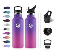 Gourde Isotherme 500ml, Bouteille Isotherme Double Paroi, Gourde Inox avec Paille, Étanche, Bouteille Isotherme pour Adulte, l'école, Bureau, Extérieur, Camping