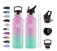 Gourde Isotherme 500ml, Bouteille Isotherme Double Paroi, Gourde Inox aver Paille, sans BPA, Anti-Fuite & Réutilisable, Bouteille Isotherme pour Enfant, Adulte, l'école, Bureau, Extérieur, Camping