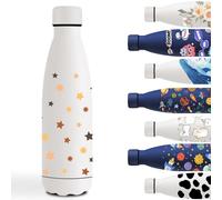Gourde Isotherme, 500ml Gourde Enfant, Bouteille Isotherme avec Étoile, Bouteilles Isothermes, Double Paroi Isolante, Bouteille d'eau anti Fuite, Thermos pour École, Bureau, Voyage, Blanc