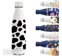 Gourde Isotherme, 500ml Gourde Enfant, Bouteille Isotherme avec Vache, Bouteilles Isothermes Sans BPA, Double Paroi Isolante, Bouteille d'eau anti Fuite, Thermos pour Bureau, Voyage, Sports, Blanc
